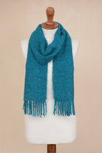 Load image into Gallery viewer, 100% Alpaca Wrap Scarf in Solid Teal from Peru - Andean Delight in Teal | NOVICA