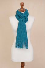 Load image into Gallery viewer, 100% Alpaca Wrap Scarf in Solid Teal from Peru - Andean Delight in Teal | NOVICA