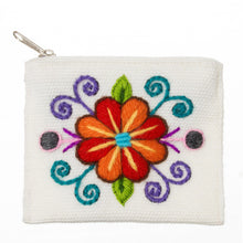 Load image into Gallery viewer, Embroidered Floral White Alpaca Blend Coin Purse - Floral Keeper in White | NOVICA