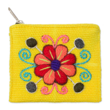 Load image into Gallery viewer, Embroidered Floral Maize Alpaca Blend Coin Purse from Peru - Maize Flower | NOVICA
