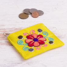 Load image into Gallery viewer, Embroidered Floral Maize Alpaca Blend Coin Purse from Peru - Maize Flower | NOVICA