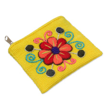 Load image into Gallery viewer, Embroidered Floral Maize Alpaca Blend Coin Purse from Peru - Maize Flower | NOVICA