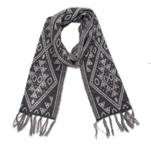 Load image into Gallery viewer, Alpaca Blend Wrap Scarf in Slate and White from Peru - Inca Slate | NOVICA