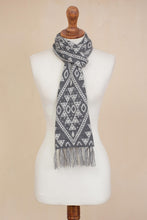 Load image into Gallery viewer, Alpaca Blend Wrap Scarf in Slate and White from Peru - Inca Slate | NOVICA