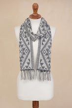 Load image into Gallery viewer, Alpaca Blend Wrap Scarf in Slate and White from Peru - Inca Slate | NOVICA