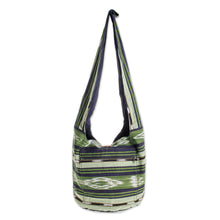 Load image into Gallery viewer, Handwoven Geometric Cotton Bucket Bag in Green - Verdant Paths | NOVICA
