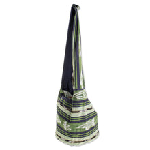 Load image into Gallery viewer, Handwoven Geometric Cotton Bucket Bag in Green - Verdant Paths | NOVICA