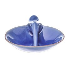 Load image into Gallery viewer, Elephant-Themed Blue Ceramic Incense Holder from Thailand - Sipping Elephant | NOVICA