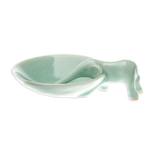 Load image into Gallery viewer, Elephant-Themed Celadon Ceramic Incense Holder - Sipping Elephant | NOVICA