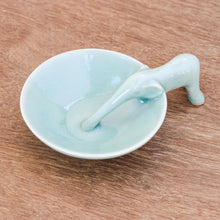 Load image into Gallery viewer, Elephant-Themed Celadon Ceramic Incense Holder - Sipping Elephant | NOVICA