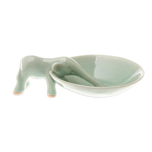 Load image into Gallery viewer, Elephant-Themed Celadon Ceramic Incense Holder - Sipping Elephant | NOVICA