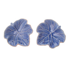 Load image into Gallery viewer, Leafy Blue Ceramic Appetizer Bowls from Thailand (Pair) - Ivy Gourd | NOVICA