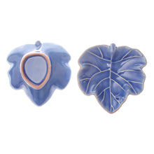 Load image into Gallery viewer, Leafy Blue Ceramic Appetizer Bowls from Thailand (Pair) - Ivy Gourd | NOVICA