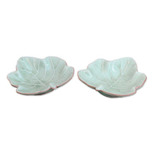 Load image into Gallery viewer, Leafy Celadon Ceramic Appetizer Bowls from Thailand (Pair) - Ivy Gourd | NOVICA