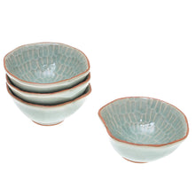 Load image into Gallery viewer, Celadon Ceramic Appetizer Bowls from Thailand (Set of 4) - Sunflower Dream | NOVICA