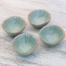 Load image into Gallery viewer, Celadon Ceramic Appetizer Bowls from Thailand (Set of 4) - Sunflower Dream | NOVICA