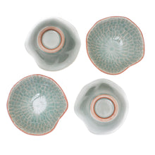 Load image into Gallery viewer, Celadon Ceramic Appetizer Bowls from Thailand (Set of 4) - Sunflower Dream | NOVICA