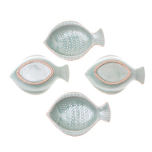 Load image into Gallery viewer, Handcrafted Celadon Ceramic Fish Appetizer Dishes (Set of 4) - Spotted Swimmers | NOVICA