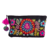 Load image into Gallery viewer, Handmade Floral 100% Alpaca Clutch in Black from Peru - Andean Bouquet | NOVICA