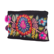 Load image into Gallery viewer, Handmade Floral 100% Alpaca Clutch in Black from Peru - Andean Bouquet | NOVICA
