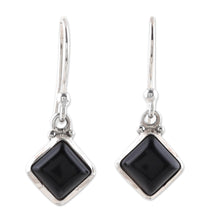 Load image into Gallery viewer, Square Onyx Dangle Earrings Crafted in India - Happy Kites in Black | NOVICA