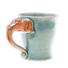 Load image into Gallery viewer, Celadon Ceramic Elephant Mug in Green from Thailand (10 oz.) - Elephant Handle in Green | NOVICA