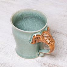 Load image into Gallery viewer, Celadon Ceramic Elephant Mug in Green from Thailand (10 oz.) - Elephant Handle in Green | NOVICA