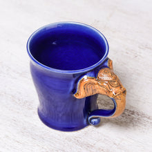 Load image into Gallery viewer, Celadon Ceramic Elephant Mug in Blue from Thailand (10 oz.) - Elephant Handle in Blue | NOVICA