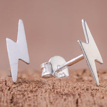 Load image into Gallery viewer, Lightning Bolt Sterling Silver Stud Earrings from Thailand - Electric Energy | NOVICA