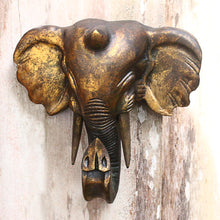 Load image into Gallery viewer, Antiqued Gold-Tone Wood Elephant Wall Sculpture from Bali - Glorious Elephant | NOVICA