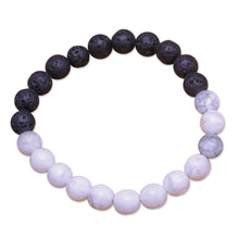 Load image into Gallery viewer, Ceramic and Lava Stone Beaded Stretch Bracelet from Bali - Mesmerizing Contrast | NOVICA