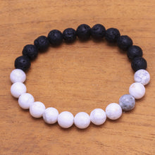 Load image into Gallery viewer, Ceramic and Lava Stone Beaded Stretch Bracelet from Bali - Mesmerizing Contrast | NOVICA