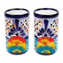 Load image into Gallery viewer, Hand-Painted Floral Ceramic Tumblers from Mexico (Pair) - Raining Flowers | NOVICA