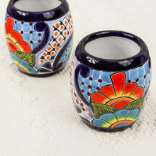 Load image into Gallery viewer, Handmade Talavera Ceramic Juice Glasses from Mexico (Pair) - Raining Flowers | NOVICA