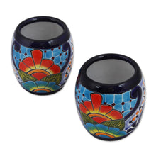 Load image into Gallery viewer, Handmade Talavera Ceramic Juice Glasses from Mexico (Pair) - Raining Flowers | NOVICA