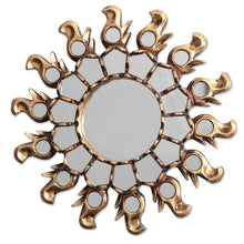 Load image into Gallery viewer, Sun-Themed Bronze Gilded Wood Wall Mirror from Peru - Infinite Reflection | NOVICA