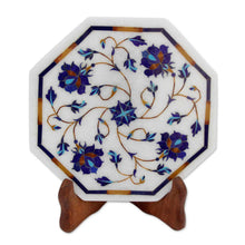 Load image into Gallery viewer, Floral Motif Marble Inlay Decorative Plate from India - Carousel of Roses | NOVICA