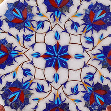 Load image into Gallery viewer, Marble Inlay Decorative Plate with Blue Floral Motifs - Floral Imagination | NOVICA