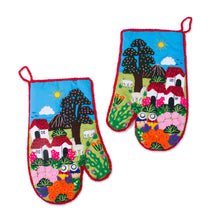 Load image into Gallery viewer, Cotton Blend Patchwork Decorative Oven Mitts (Pair) - Peruvian Country Home | NOVICA
