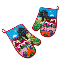 Load image into Gallery viewer, Cotton Blend Patchwork Decorative Oven Mitts (Pair) - Peruvian Country Home | NOVICA