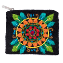 Load image into Gallery viewer, Floral Embroidered Alpaca Blend Coin Purse in Black - Colorful Mandala | NOVICA