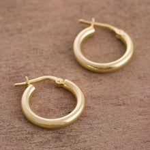 Load image into Gallery viewer, 18k Gold Plated Sterling Silver Hoop Earrings from Peru - Classic Sheen | NOVICA