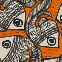 Load image into Gallery viewer, Madhubani Fish Painting in Orange from India (20.5x29) - Fish Harmony | NOVICA