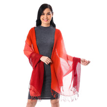 Load image into Gallery viewer, Ombre Cotton Shawl in Red and Orange from Thailand - Beautiful Sunset | NOVICA