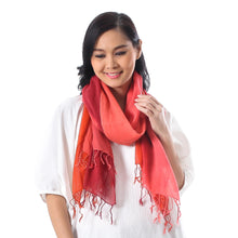 Load image into Gallery viewer, Cotton Wrap Scarves in Red Pink and Orange (Pair) - Delightful Breeze in Red | NOVICA