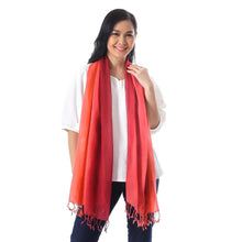 Load image into Gallery viewer, Cotton Wrap Scarves in Red Pink and Orange (Pair) - Delightful Breeze in Red | NOVICA