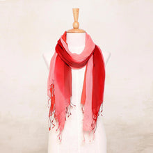 Load image into Gallery viewer, Cotton Wrap Scarves in Red Pink and Orange (Pair) - Delightful Breeze in Red | NOVICA