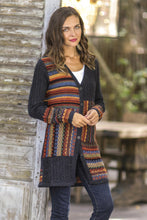 Load image into Gallery viewer, Cable Knit 100% Alpaca Cardigan in Graphite from Peru - Patchwork in Graphite | NOVICA