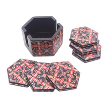 Load image into Gallery viewer, Truntum Motif Batik Wood Coasters from Java (Set of 6) - Hexagon Batik | NOVICA