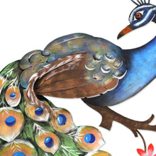 Load image into Gallery viewer, Floral Steel Peacock Wall Sculpture from Mexico - Peacock and Flowers | NOVICA